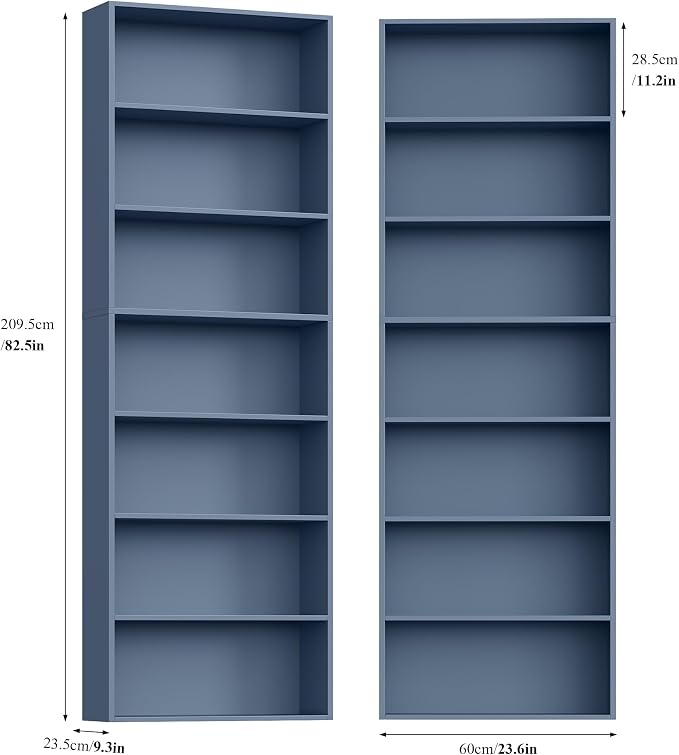 FACBOTALL 82" Tall Bookshelf Set of 2, 7-Tier Double Open Shelves Bookcase,Freestanding Display Storage Shelves, Tall Bookcase Home Decor Furniture for Home Office,Living Room,Bedroom, Blue