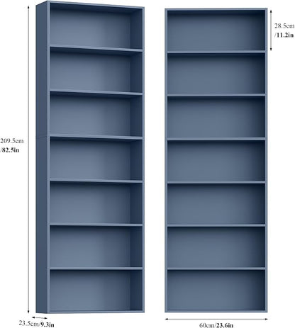 FACBOTALL 82" Tall Bookshelf Set of 2, 7-Tier Double Open Shelves Bookcase,Freestanding Display Storage Shelves, Tall Bookcase Home Decor Furniture for Home Office,Living Room,Bedroom, Blue