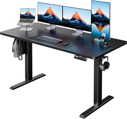 HUANUO Electric Standing Desk,53" x 28" Height Adjustable Desk, 4 Memory Height Settings, Sit to Stand Up Desk for Home Office, with Headphone Hook, Cable Manager, Black