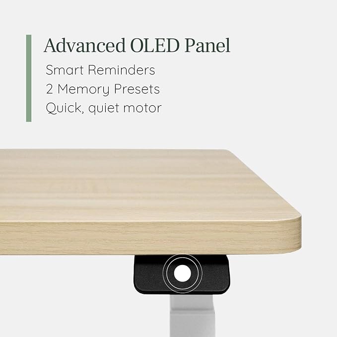 Branch Duo Standing Desk 58 Inches - Adjustable Standing Desk with 20” Range - OLED Control Panel - Frameless Design & Compact Size Suitable for Many Spaces - Sage Top - White Base