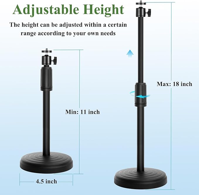 Webcam Stand with Phone Holder, Adjustable Height Desk Camera Mount for Logitech C920 C922 C925e C930e, 1/4" Threaded Desktop Tripod Stand for Live Streaming, Video Conferencing, Online Classes