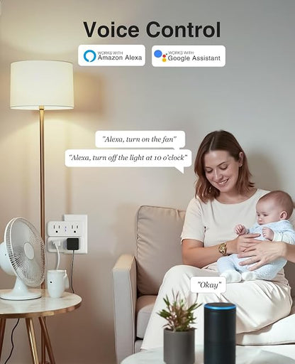 Dual Smart Plug 15A, GHome Smart Plugs Work with Alexa and Google Home, 2-in-1 Compact Smart Outlet Timer with APP Remote Control, 2.4GHz Wi-Fi Only, No Hub Required, FCC Listed, 2 Pack