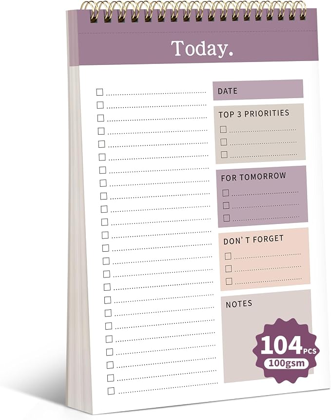 104 Pgs To Do List Notepad, 52 Undated Sheets Duplex-printed Daily Planner For Work Home School Office Desk Accessories Supplies & Goal Setting Tasks -Purple