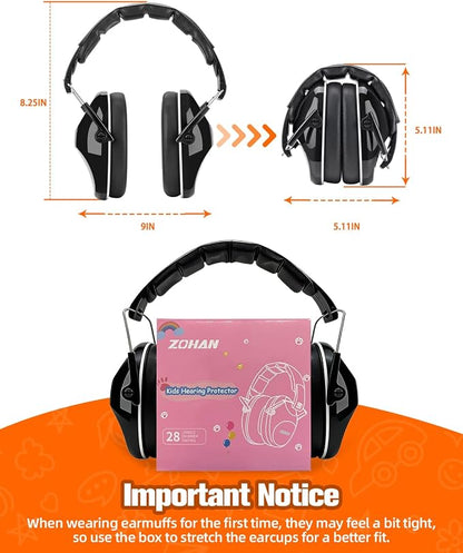 ZOHAN 032 Kids Noise Canceling Headphones - 25dB NRR Kids Ear Protection Earmuffs for School, Monster Jam, Fireworks, Travel, Air Show, Concert, Autism - Black