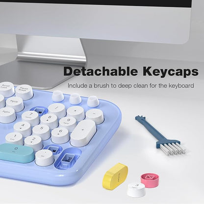 Atelus Wireless Keyboard and Mouse, Full Size Typewriter Keyboard and Cute Cat Shape Design Mouse Combo for Windows 7/8/10, Laptop, Desktop, PC, Computer (Blue)