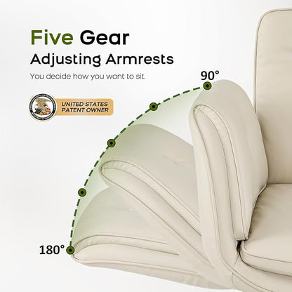 amseatec Criss Cross Chair with Armrests & Wheels, PU Leather Vanity Chair, Comfortable Adjustable Swivel Computer Office Desk Chairs for Home, Make Up, Bed Room (Cream White)