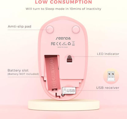 seenda Wireless Mouse, 2.4G Noiseless Mouse with USB Receiver Portable Computer Mice for PC, Tablet, Laptop, Notebook with Windows System - Gradient Pink