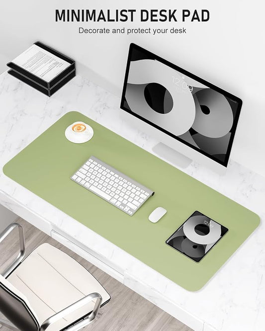 Desk Pad, 30" x 14" PU Leather Non-Slip Desk Mat Large Mouse Pad for Desktop, Waterproof Laptop Computer Writing Mat for Office, Home, Work, Gaming, Green