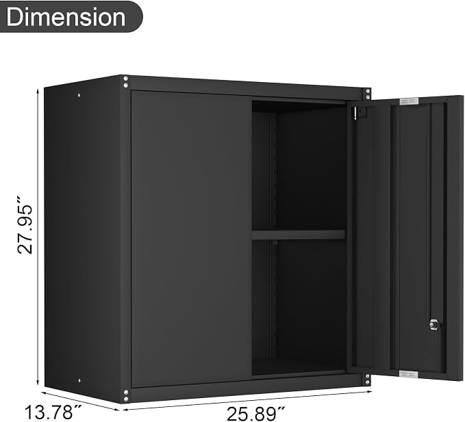 IRONFFICE Wall Cabinet Storage, Locking Wall Cabinet with 2 Doors,Garage Storage Cabinet for Home Office,Gym,Garage,Black