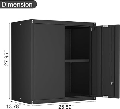IRONFFICE Wall Cabinet Storage, Locking Wall Cabinet with 2 Doors,Garage Storage Cabinet for Home Office,Gym,Garage,Black