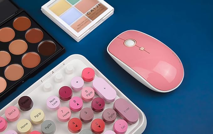 Colorful Wireless Keyboard and Mouse Combo, Typewriter Style Bubble Keyboard with Round Keys, 2.4GHz Cute Aesthetic Full Size Keyboard with Number Pad for PC Laptop Desktop