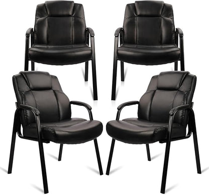CLATINA Big & Tall 500 lb. Guest Chair, Leather Reception Chairs with Padded Arm Rest for Waiting Room Office Home and Meeting Conference-Black, 4 Pack