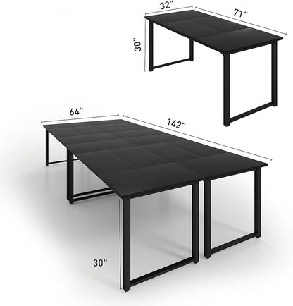 Bonzy Home 12FT Conference Table, Modern Large Meeting Table Office Desks for 16 Person, Long Rectangle Table with Sturdy Metal Frame, 4PCS, 142" D x 64" W x 30" H, Black