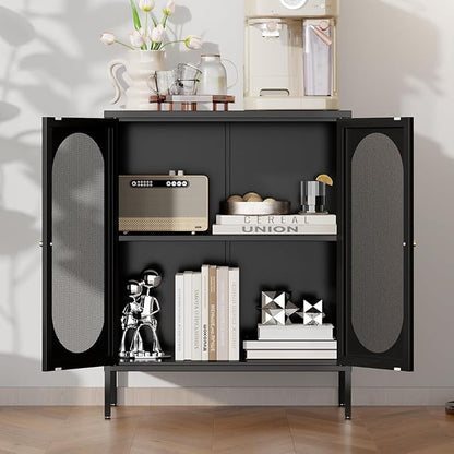 Small 2 Mesh Door Metal Storage Cabinet for Pantry,Office Room,Kitchen,Bathroom,Living Room, Hallway-Locker Cabinet with 1 Adjustable Shelf(mesh Door, Black)