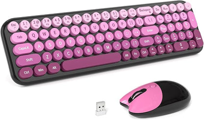 Dilter Wireless Keyboard and Mouse Combo, Portable Retro Keyboard with Compact Size, 2 in 1 USB Connected Mouse for Windows 7/8/10, Laptop, Desktop, PC, Computer (Black Pink)