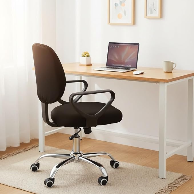 MIFXIN Computer Office Chair Covers Stretch Slipcovers 2 Piece Soft Elastic Washable Non-Slip Desk Chair Seat Cover & Backrest Cover, Only 2Pcs Chair Covers, NO Chair Included (Black)