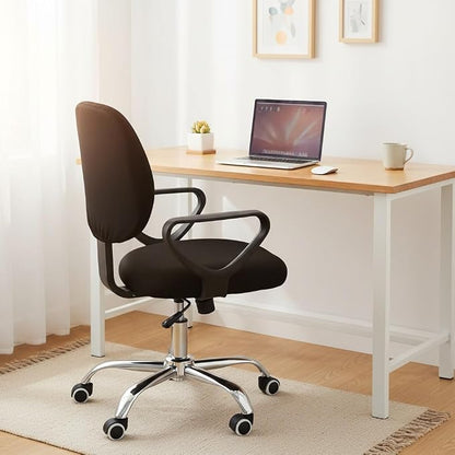 MIFXIN Computer Office Chair Covers Stretch Slipcovers 2 Piece Soft Elastic Washable Non-Slip Desk Chair Seat Cover & Backrest Cover, Only 2Pcs Chair Covers, NO Chair Included (Black)