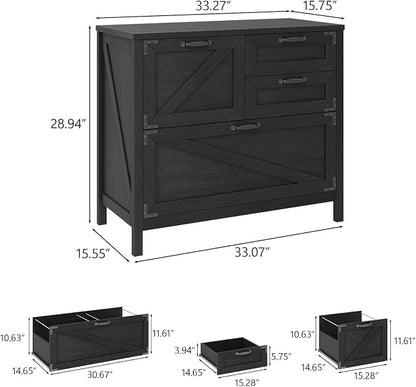 Halitaa Lateral File Cabinet with 4 Drawers, Farmhouse File Cabinet for Letter/Legal/A4 Size Hanging Files, Large Wood File Storage Cabinets Printer Stand for Home Office Cabinets, Black
