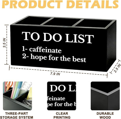 Funny Pen Pencil Holder for Desk, Funny Office Gifts for Coworkers Women Men, to Do List Wooden Box Sign Organizer for Office Workplace Desk Accessories Tabletop Decorations