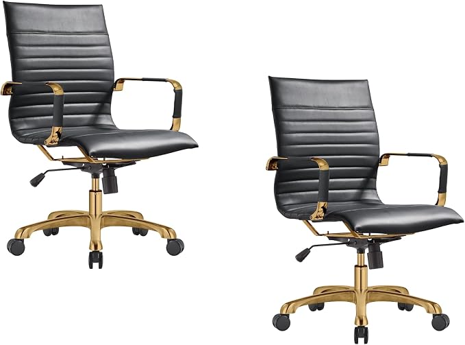 LeisureMod Harris Modern Ergonomic Executive Office Chair, High-Back Leather Conference Desk Chair with Adjustable Height, Tilt Control, 360° Swivel & Gold Frame for Home Office