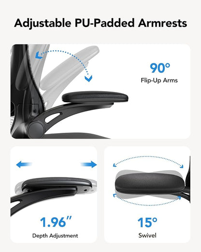 HUANUO Ergonomic Office Chair, High Back Computer Desk Chair with Adjustable Lumbar Support and Headrest, Comfy Gaming Chair with 3D Armrests, Home Office Rolling Chair, Max Load 300 lbs