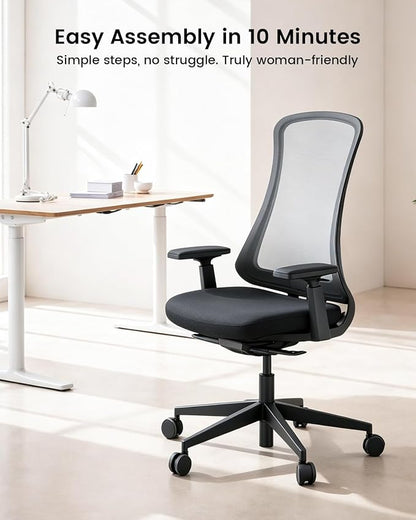ProtoArc Ergonomic Office Chair – Flexer Mesh Couputer Chair for Women, Foam Sliding Seat, 125° Recline, Home Desk Chairs for Small Spaces, Stylish & Comfortable – Black
