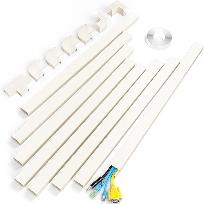 Yecaye Cord Hider, 113in Large Cord Covers for Wires on Wall, Cord Organizer for 3-4 Wires, Easy Install Cable Management Kit, TV Wire Hider for Home Office, W1.18in H0.67in, Beige