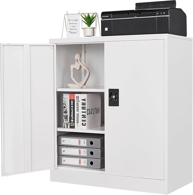 Letaya Metal Storage Cabinets with Lock Door,2 Adjustable Shelves Organizer Steel Storage Cabinets for Home,Office,Warehouse,Garage,Employee Lockers(White)