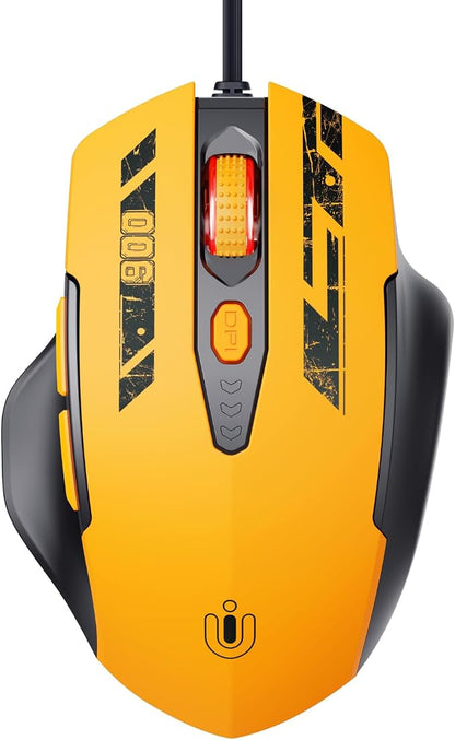 Uineer Wired Mouse, USB Mouse Wired with 6 Buttons Ergonomic Design,1.5M USB Cable Computer Mice 7200DPI Mice for PC Laptop, Yellow