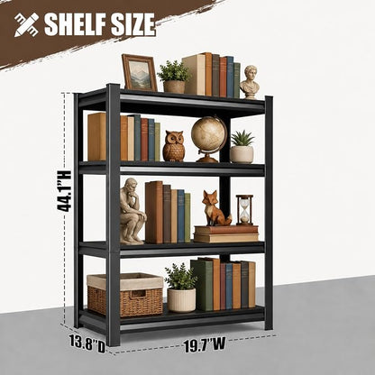 4 Tier Metal Bookshelf, Adjustable Tall Bookcase, Heavy Duty 2400 LBS Modern Deep Book Shelf, Bolt-Free Storage Shelves for Living Room, Home Office, Garage, 19.7" Wx 13.8" Dx 44.1" H