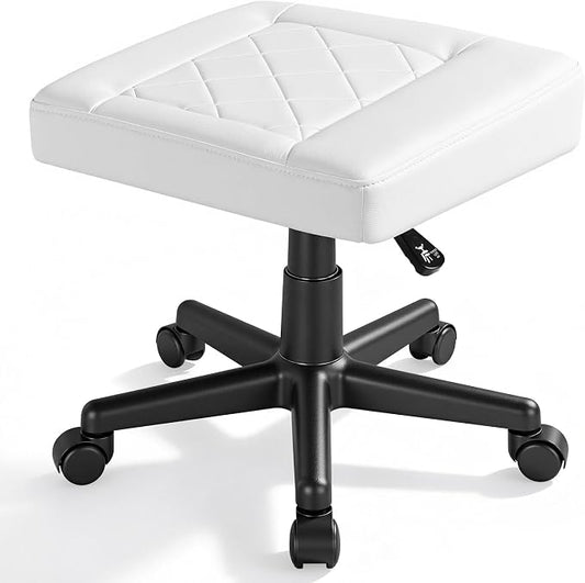 VECELO Under Desk Footrest, PU Ergonomic Foot Rest with Wheels, Comfort Padding, Height Adjustable for Relieving Leg Pain, Stiffness, and etc, White