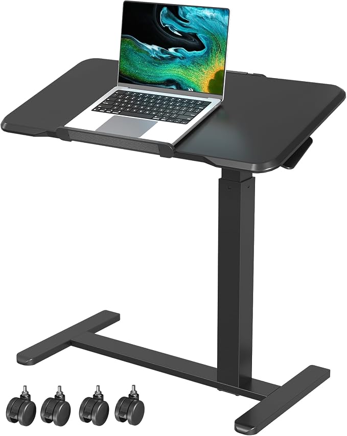 Gibbon Mounts 32inch Rolling Laptop Desk, Mobile Standing Desk Height Adjustable, 180° Tiltable Overbed Bedside Table, Portable Computer Desk with Lockable Wheels, Foldable Laptop Cart, Black
