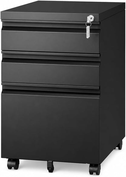 SAWJEC 3 Drawer File Cabinet with Lock, Black Metal Filing Cabinet for Home Office, Fully Assembled, Vertical Locking File Cabinet with Letter Legal A4 Size Hanging Files, 15" W x 17" D x 24" H