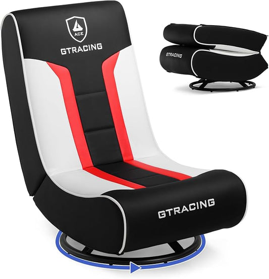 GTPLAYER Floor Gaming Chair Foldable Swivel Floor Chairs for Kids Boys Comfy Video Game Seat with 360° Multipurpose for Gamers, Bedroom or Game Room (Red/White)