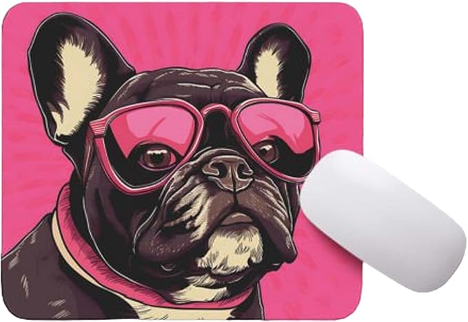 Pink Mousepad Glamour Dog French Bulldog Mouse Pad for Home Office Gaming Working Desk Computer Desktop Accessories Non-Slip Rubber Mousepad for Dog Lovers