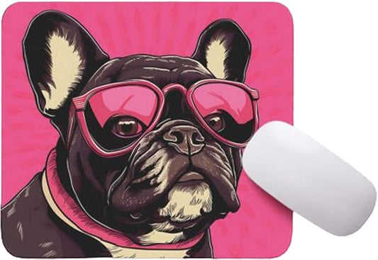 Pink Mousepad Glamour Dog French Bulldog Mouse Pad for Home Office Gaming Working Desk Computer Desktop Accessories Non-Slip Rubber Mousepad for Dog Lovers