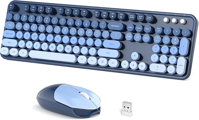 Dilter Wireless Keyboard Mouse Combo, Retro Typewriter Full-Size Keyboard with Round Keycaps, 2 in 1 USB Connected Mouse for Windows PC, Laptop, Computer, Desktop, Home and Office Use
