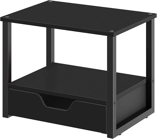 YATINEY Desktop Printer Stand, 2-Tier Printer Table with Non-Woven Drawer, Multi-Purpose Desk Organizer for Home Office, Under Desk Open Organizer Shelf, Black PS01BB