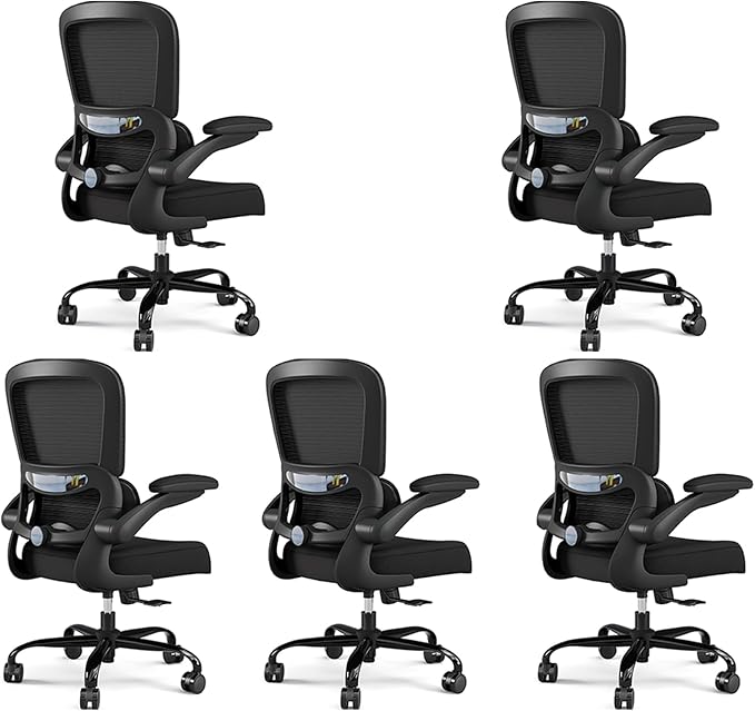 TRALT Office Chair - Ergonomic Desk Chair with Adjustable Lumbar Support, Mesh Computer Chair, Executive Chairs for Home Office Comfortable Lumbar Support Black Pack of 5