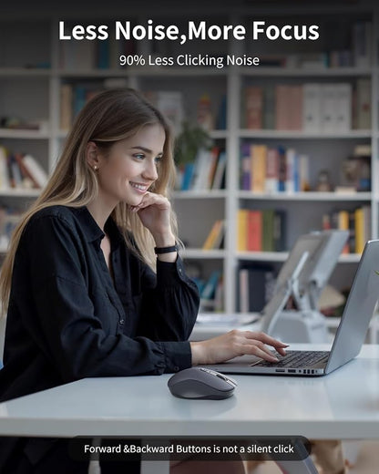 WL300 Bluetooth Mouse Silent Wireless Mice, Quiet Click, Cordless Computer Mouse with 6 Buttons, Sculpted Grip, Adjustable DPI for Laptop, PC, Mac, 18-Month Battery Life for Work or Travel ( Grey)