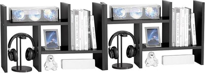Jerry & Maggie Desktop Organizer Office Storage Rack Adjustable Wood Display Shelf Free Style Double H, Multi-Functional Mini Bookshelf for Desk Natural Stand (Black/2 Pack)
