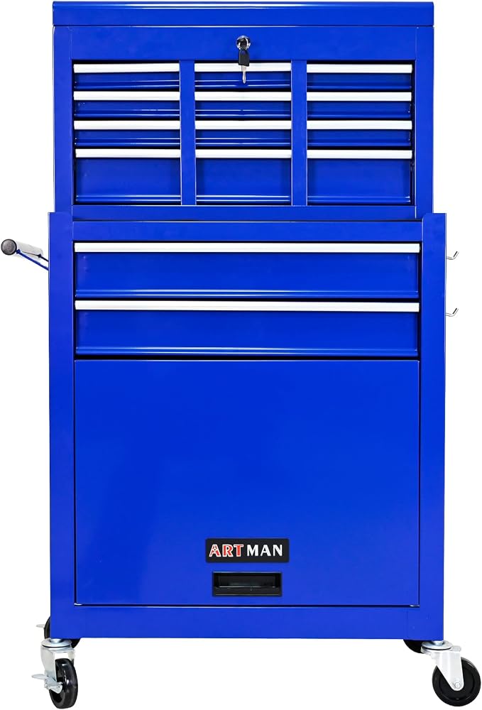 RYH 8 Drawers Rolling Tool Chest & Tool Box on Wheels | Heavy Duty Metal Cart with Ball Bearing Drawers | Fits US General Tool Box for Garage Storage (Blue, 8 Drawers /43.1" H × 24.2" W)