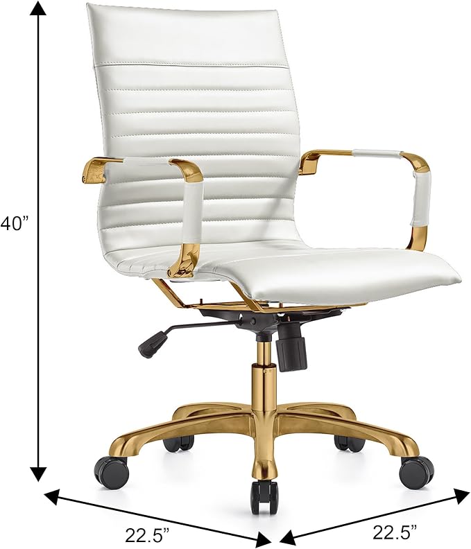 LeisureMod Harris Modern Ergonomic Executive Office Chair, High-Back Leather Conference Desk Chair with Adjustable Height, Tilt Control, 360° Swivel & Gold Frame for Home Office