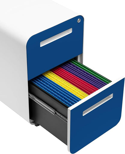 Laura Davidson Furniture Stockpile 2 Drawer Mobile File Cabinet with Lock - Under Desk Metal Filing Cabinet, Legal/Letter File Folders, Wheels and Stationary Feet, Pre-Assembled, Blue Faceplate