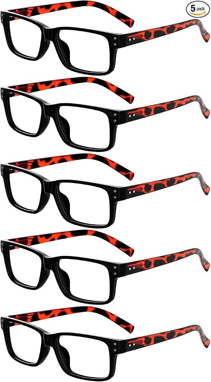 Eyekepper Vintage Reading Glasses for Men - 5 Pack Spring Hinges Classic Readers - Black Frame with Tortoie Arms +3.50