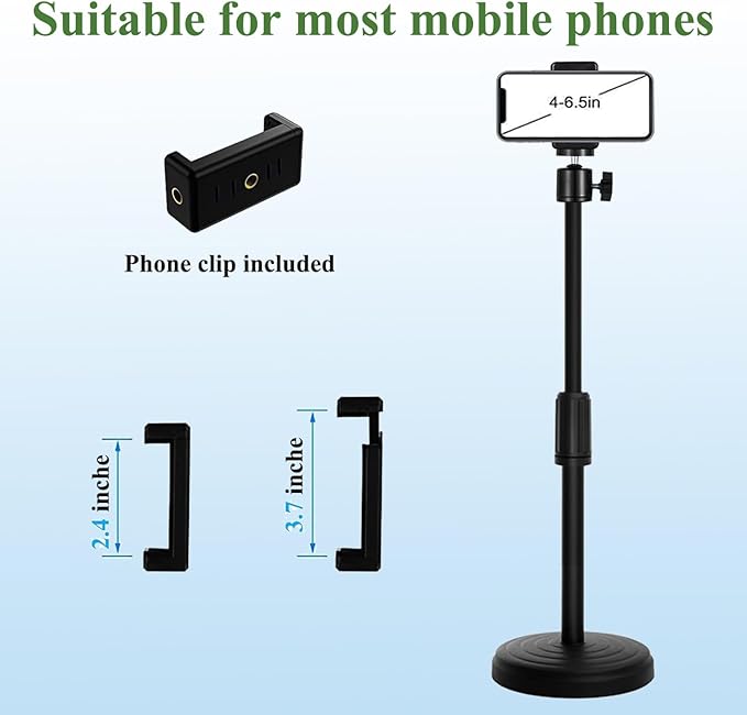 Webcam Stand with Phone Holder, Adjustable Height Desk Camera Mount for Logitech C920 C922 C925e C930e, 1/4" Threaded Desktop Tripod Stand for Live Streaming, Video Conferencing, Online Classes