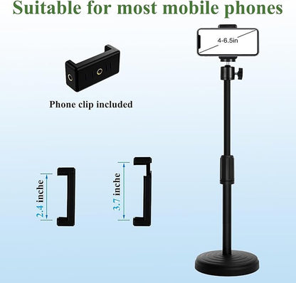 Webcam Stand with Phone Holder, Adjustable Height Desk Camera Mount for Logitech C920 C922 C925e C930e, 1/4" Threaded Desktop Tripod Stand for Live Streaming, Video Conferencing, Online Classes