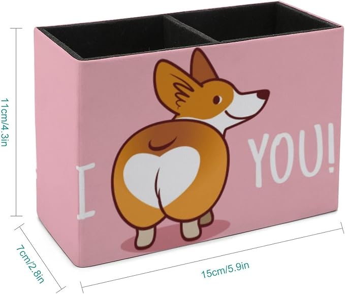 Niapessel Pencil Holder for Desk, Cute Corgi Dog Pen Holder Storage Desktop Pen Organizer Desk Pencil Organizer Makeup Brush Holder for Office School College Leather
