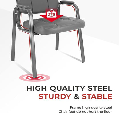 CLATINA Classic Reception Chair with Padded Armrests and Sturdy Steel Frame, Ergonomic Guest Chair for Office Conference Waiting Meeting Room, Grey (2 Pack)
