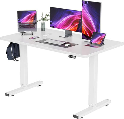YESHOMY Height Adjustable Electric Standing Desk, 55 inch Computer Table, Home Office Workstation, White Leg/White Top